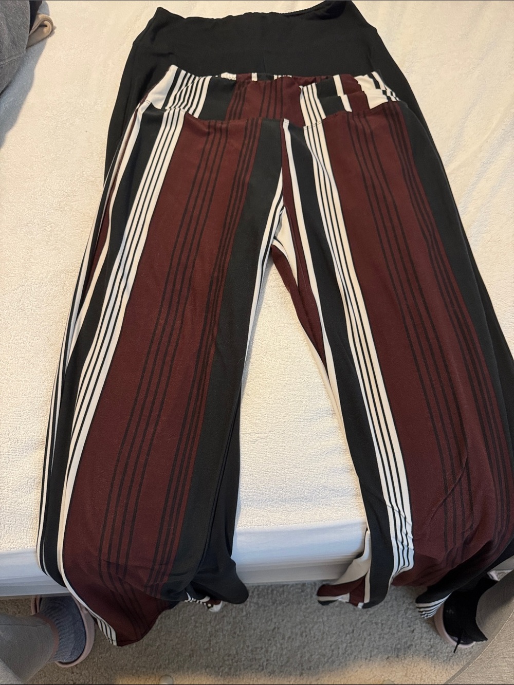 Striped Wide-Leg Palazzo Pants in Burgundy, Black & White 2 pair black and strip